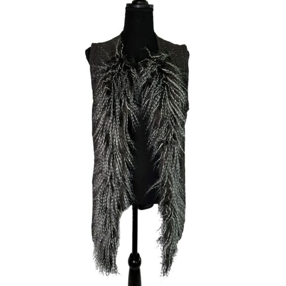 Ruby Rd Gray & Silver Sweater Vest with Faux Fur, Medium, NWT - Picture 1 of 7
